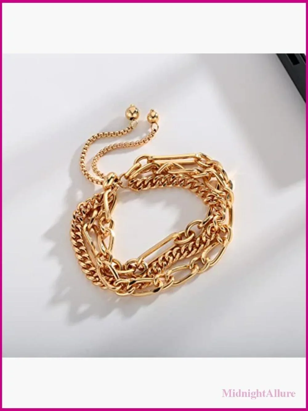 14K Gold Plated Adjustable Slider Chain Link Bangle Bracelet